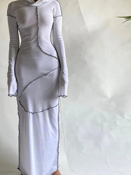Patchwork Hoodie Slit Midi Dress Secondary image
