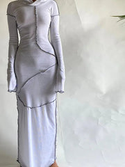 Patchwork Hoodie Slit Midi Dress