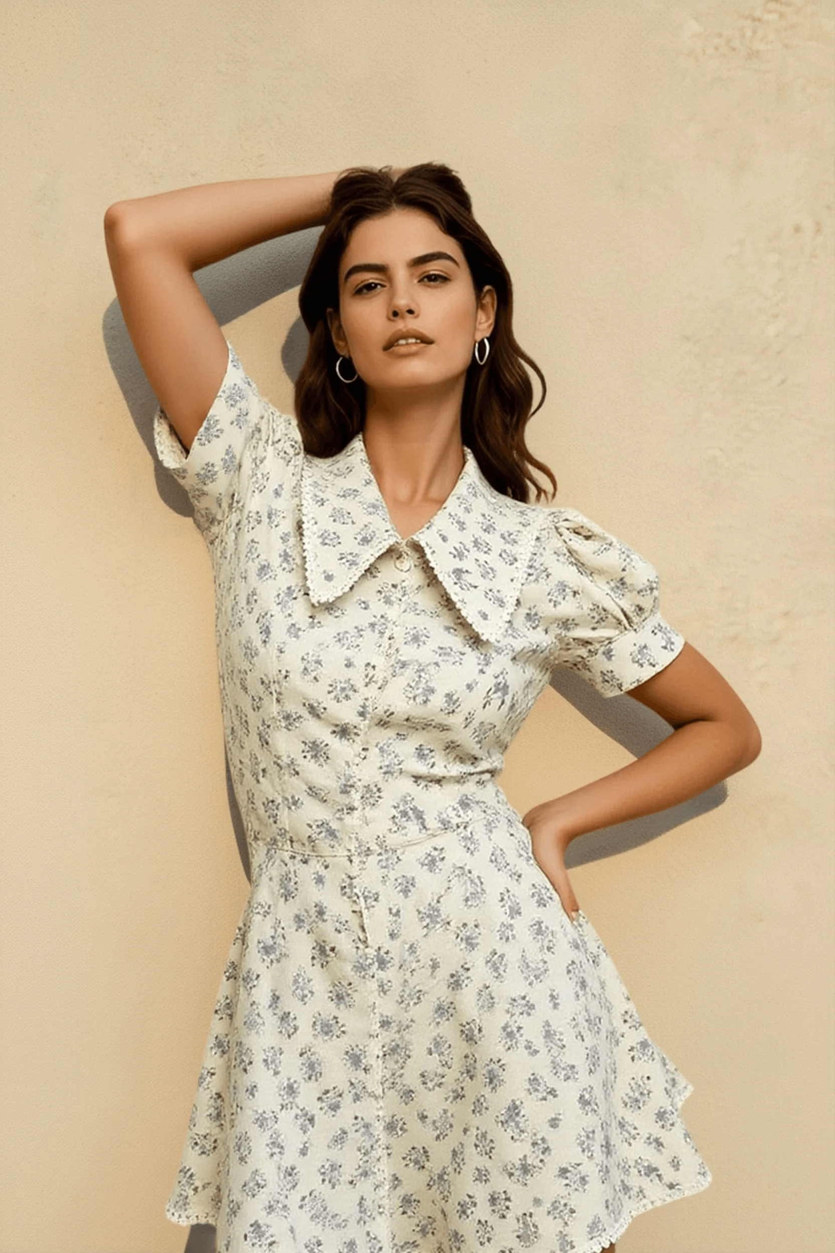 Floral Short Sleeve Peter Pan Collar Vacation Dress Main image