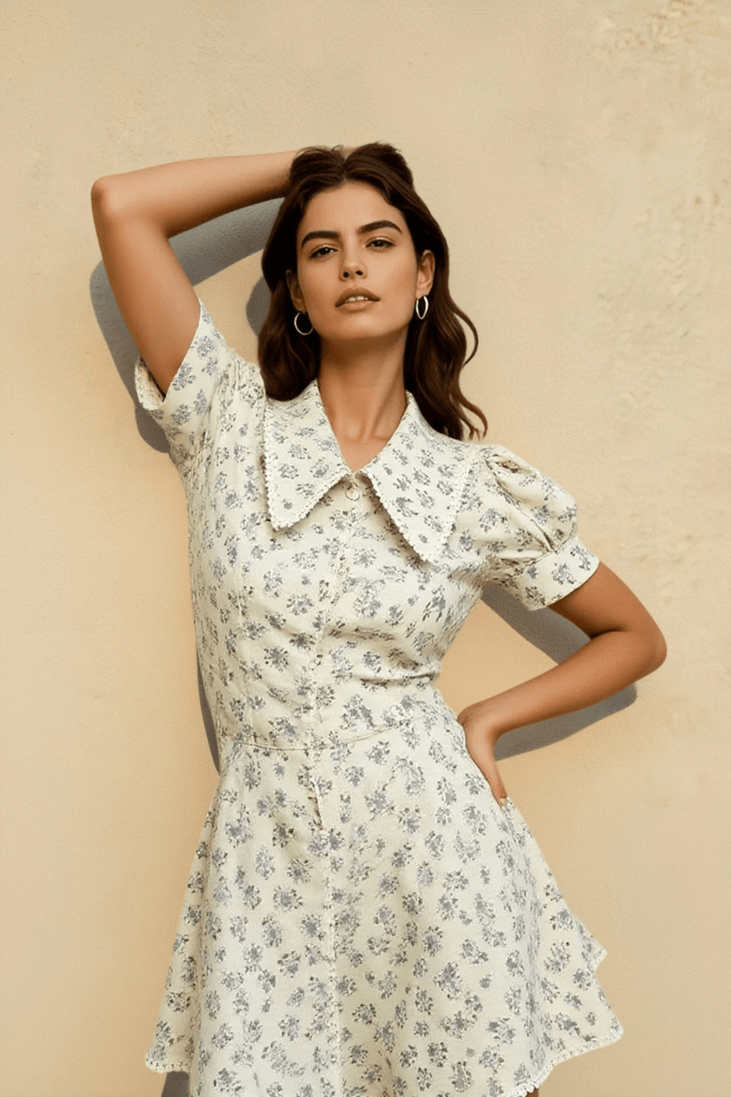 Floral Short Sleeve Peter Pan Collar Vacation Dress
