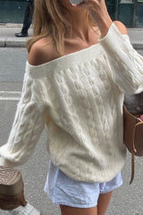 Solid Off Shoulder Pullover Sweater