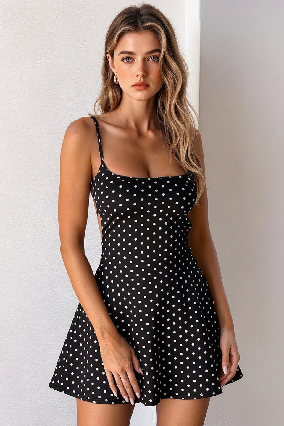 Polka Dot Cutout Back Lace Up A Line Slip Dress Secondary image