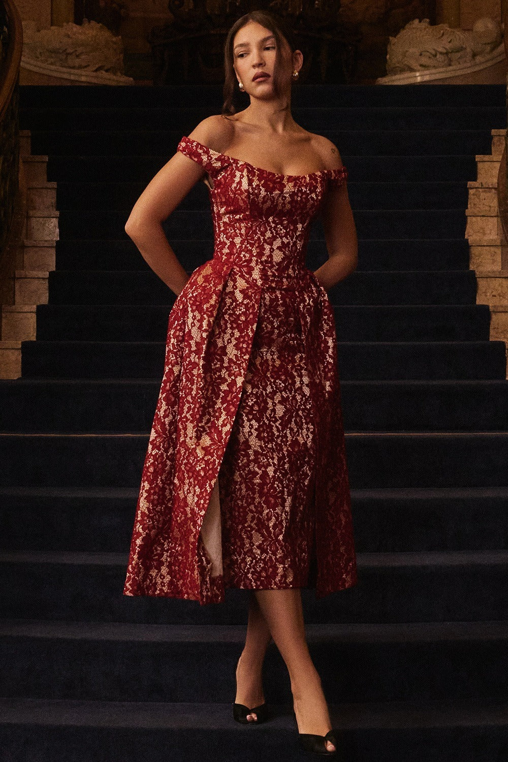 Off Shoulder Backless Wrap Floral Dress Main image