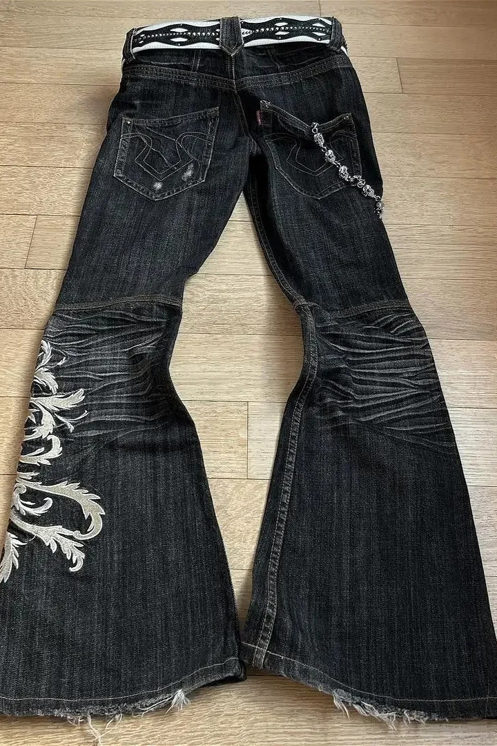 Double Waist Distressed Washed Flare Jeans