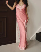 Satin Spaghetti Strap Split Lace Dress