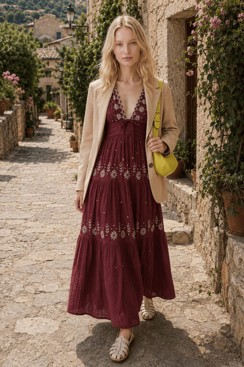 Floral Tie-Up Halter Boho Dress