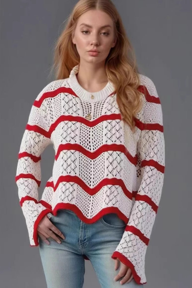 Casual Wavy Knit Bell Sleeve Sweater Main image