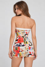 Color Graffiti Strapless Bodycon Mini Dress