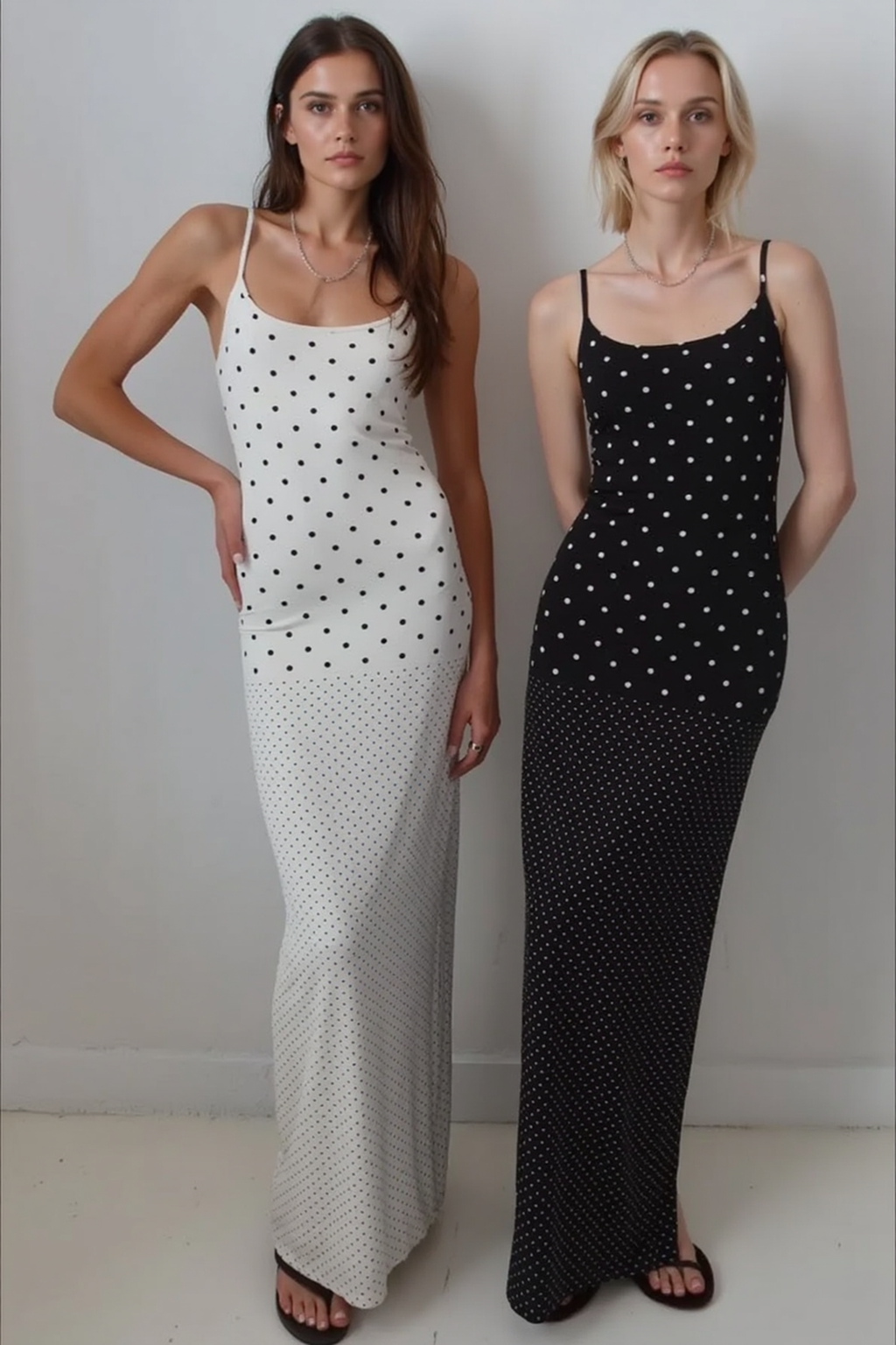 Retro Polka Dot Long Body Hugging Slip Dress