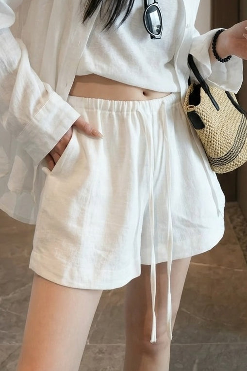 Washed White Linen Draped Loose Shorts Pants Main image