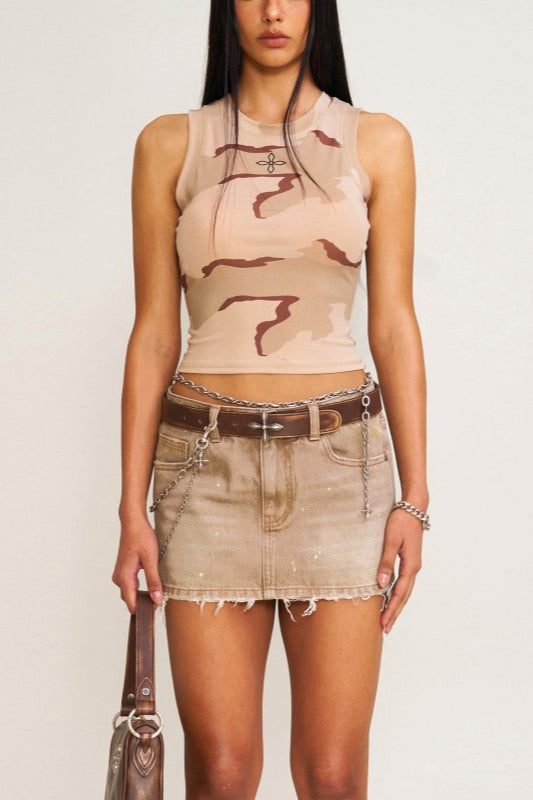 Preppy Style Stretch Denim Skirt Main image