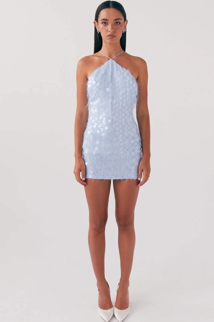 Halter Sequin Backless Cross Tie Graduation Party Dress Secondary image