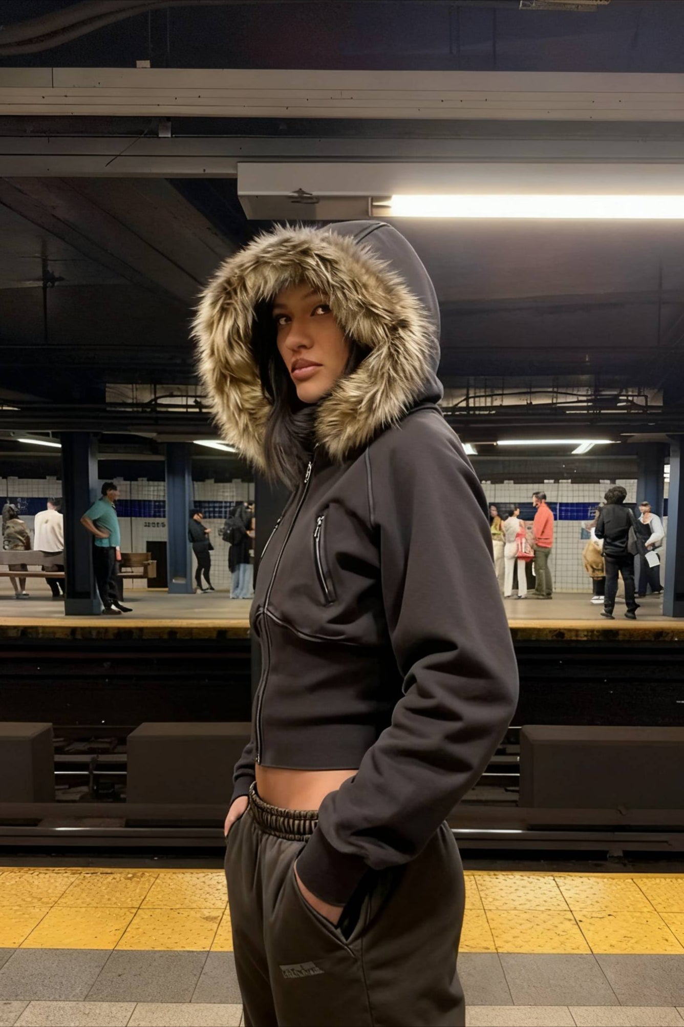 Street Style Fur Trim Sweatshirt Jacket Main image