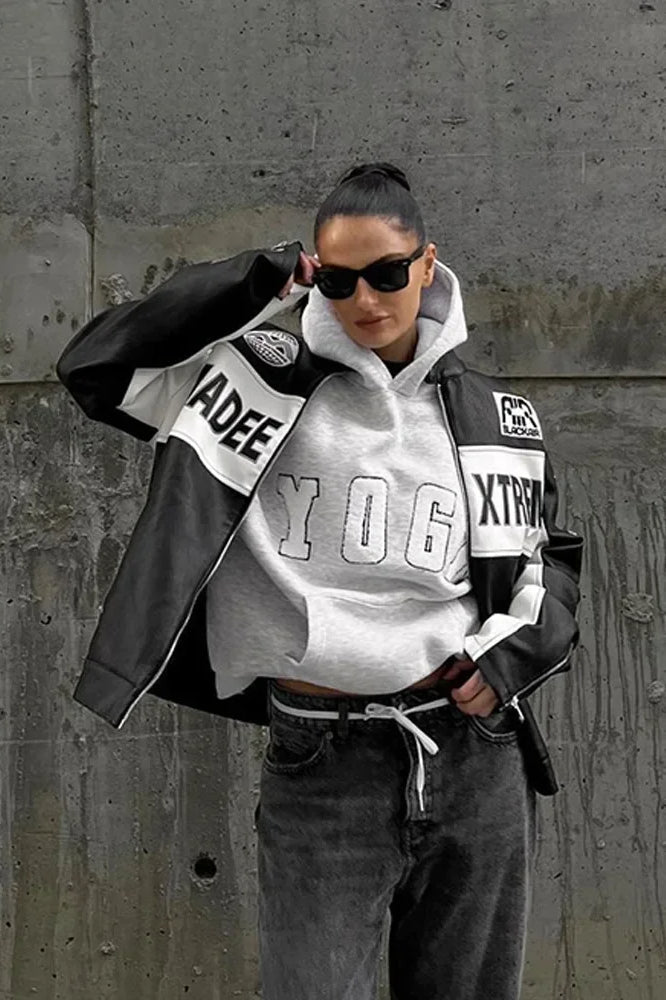 Casual Gray Embroidered Hoodie Main image