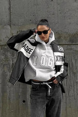 Casual Gray Embroidered Hoodie