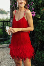 Fringe Feather Sequin Panel Party Mini Sequin Dress