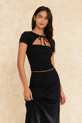 O-Neck Short Sleeve Front Lace-up Hollow Out Summer Black Party Clubwear T-shirts