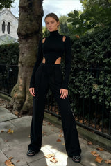 Cut Out High Trendy Neck Asymmetric Hem Top