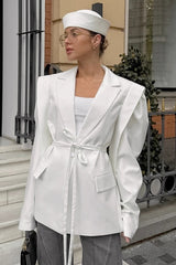 Elegant Draped Tie Front Blazer