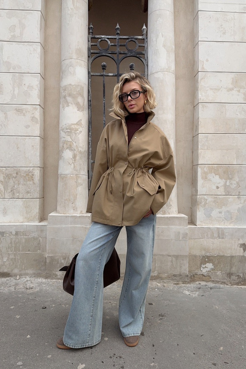 Drawstring Waist Trench Style Coat Secondary image