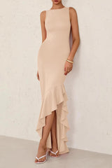 Elegant Sexy Sleeveless Ruched Ruffled Formal Dress
