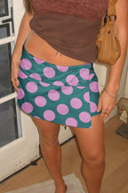 Polka Dot Asymmetric Hem Denim Mini Skirt