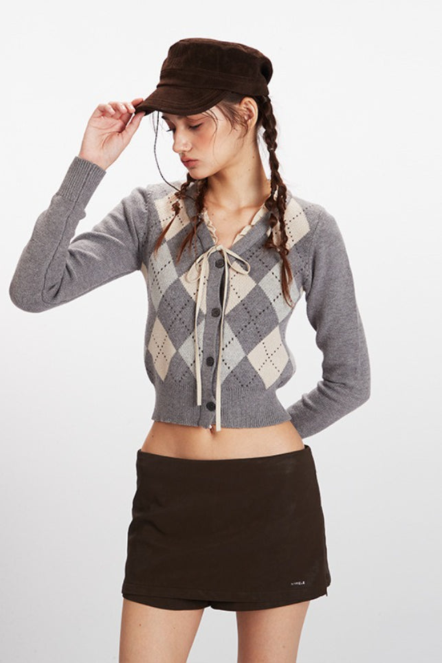 Argyle Cropped V Neck Cardigan Secondary image