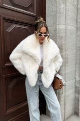 Eco Faux Fox Fur Notch Lapel Plush Coat
