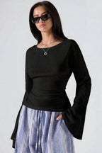 Lace Up Back Bell Sleeve Long Sleeved T-shirts