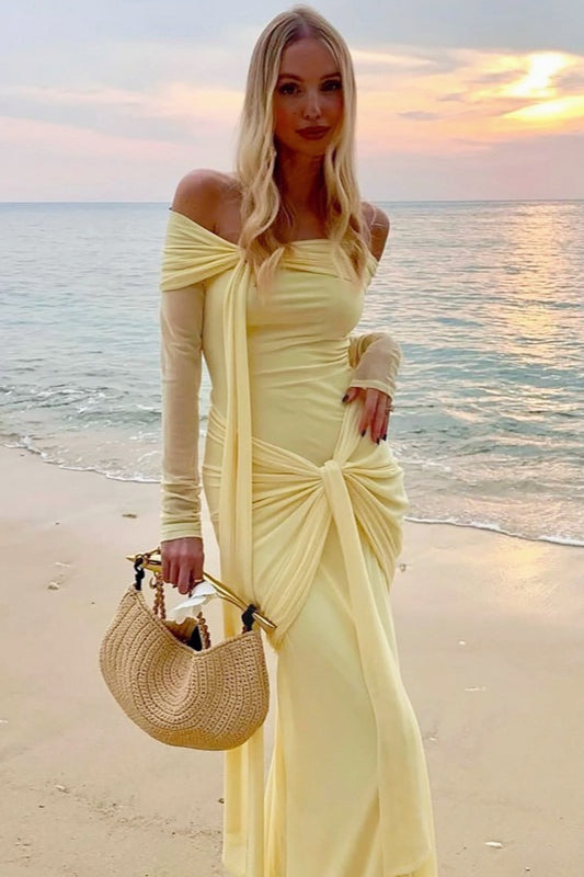 Sheer Off Shoulder Tie Waist Wrap Dress Secondary image