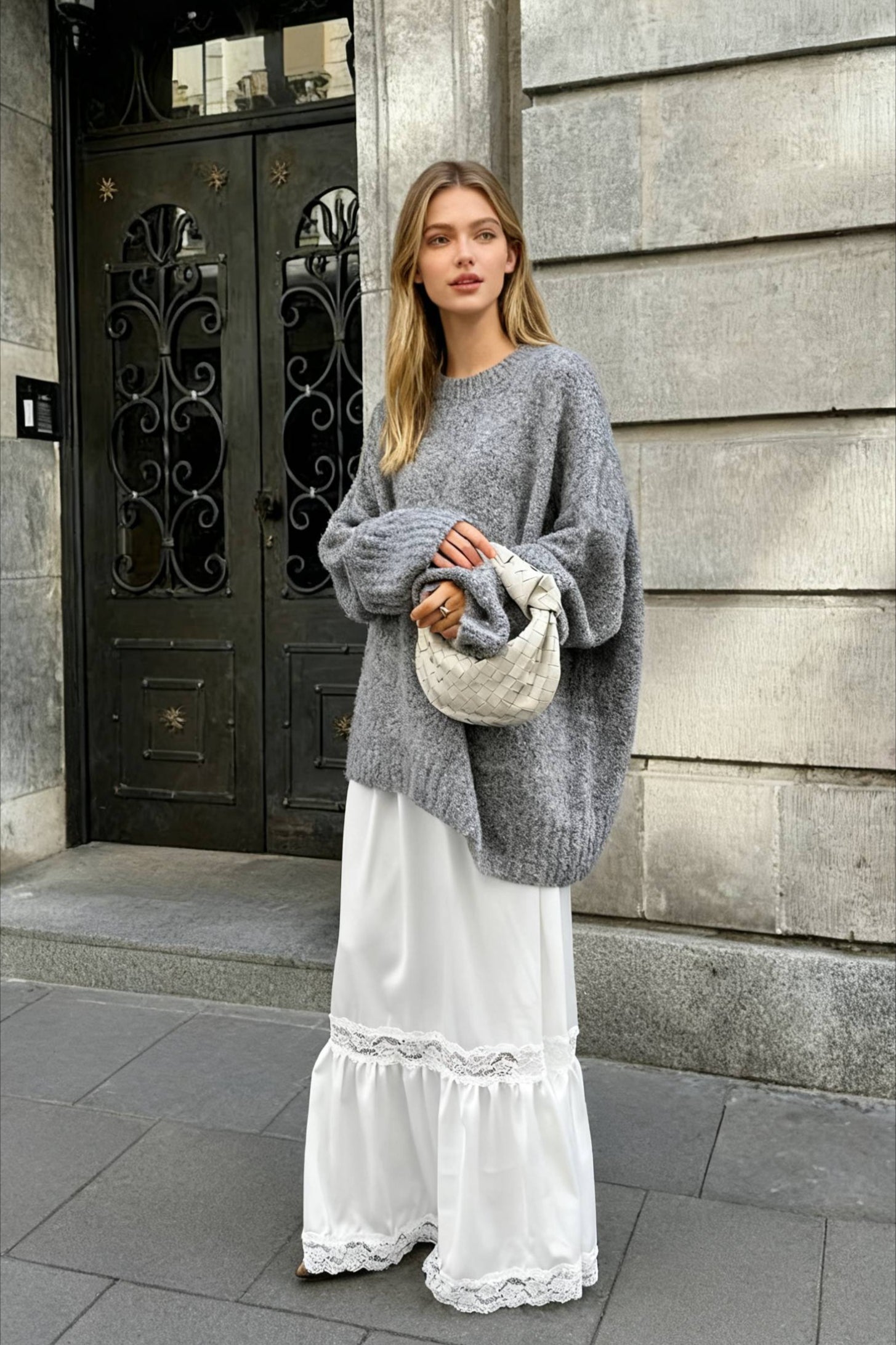 Lace Trim High Waist Maxi Skirt Main image