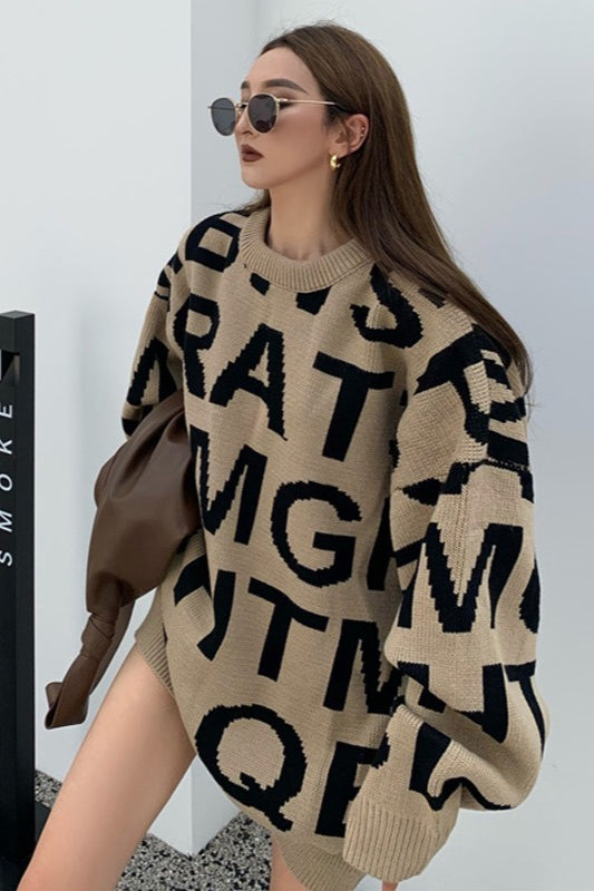 Jacquard Letter Knit Pullover Sweater Main image