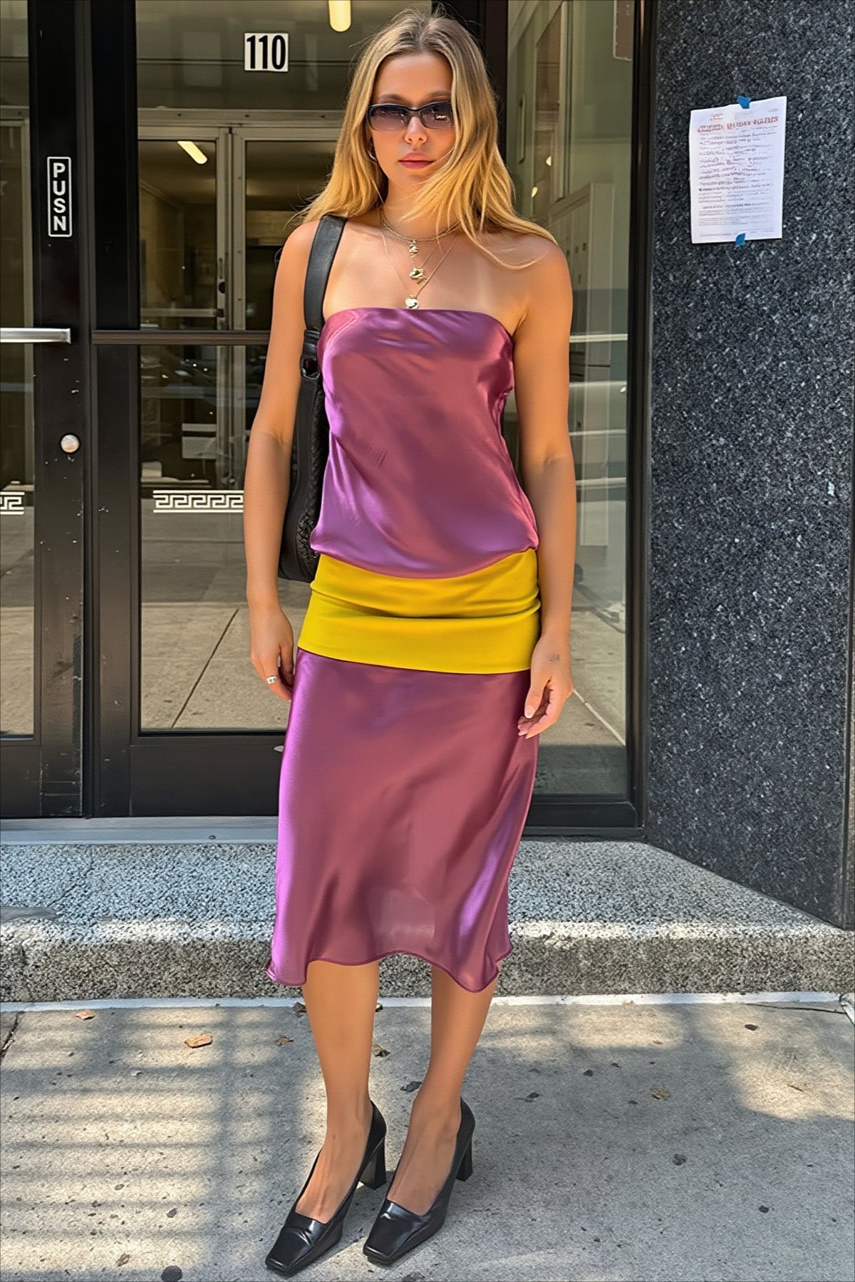 Color Block Strapless Satin Maxi Dress Main image