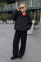 Relaxed Fit Cropped Hooded Puffer Jacket