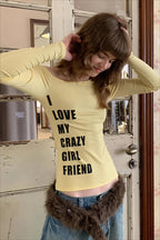 Asymmetric Letter Print Fitted Long Sleeve T-Shirt
