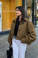 Pleated Notch Collar Russet Coat