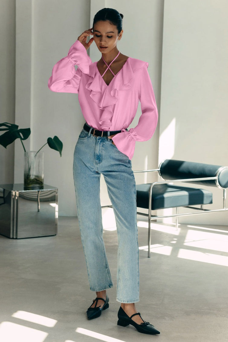 Ruffle Trim V Neck Blouse Secondary image