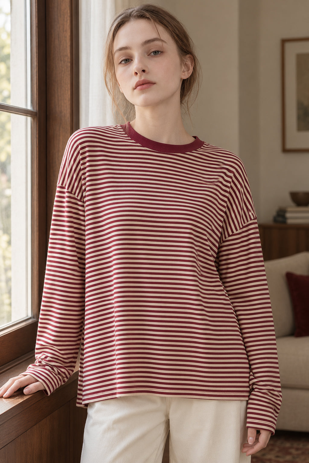 Stripe Drop Relaxed Long-Sleeve Tee