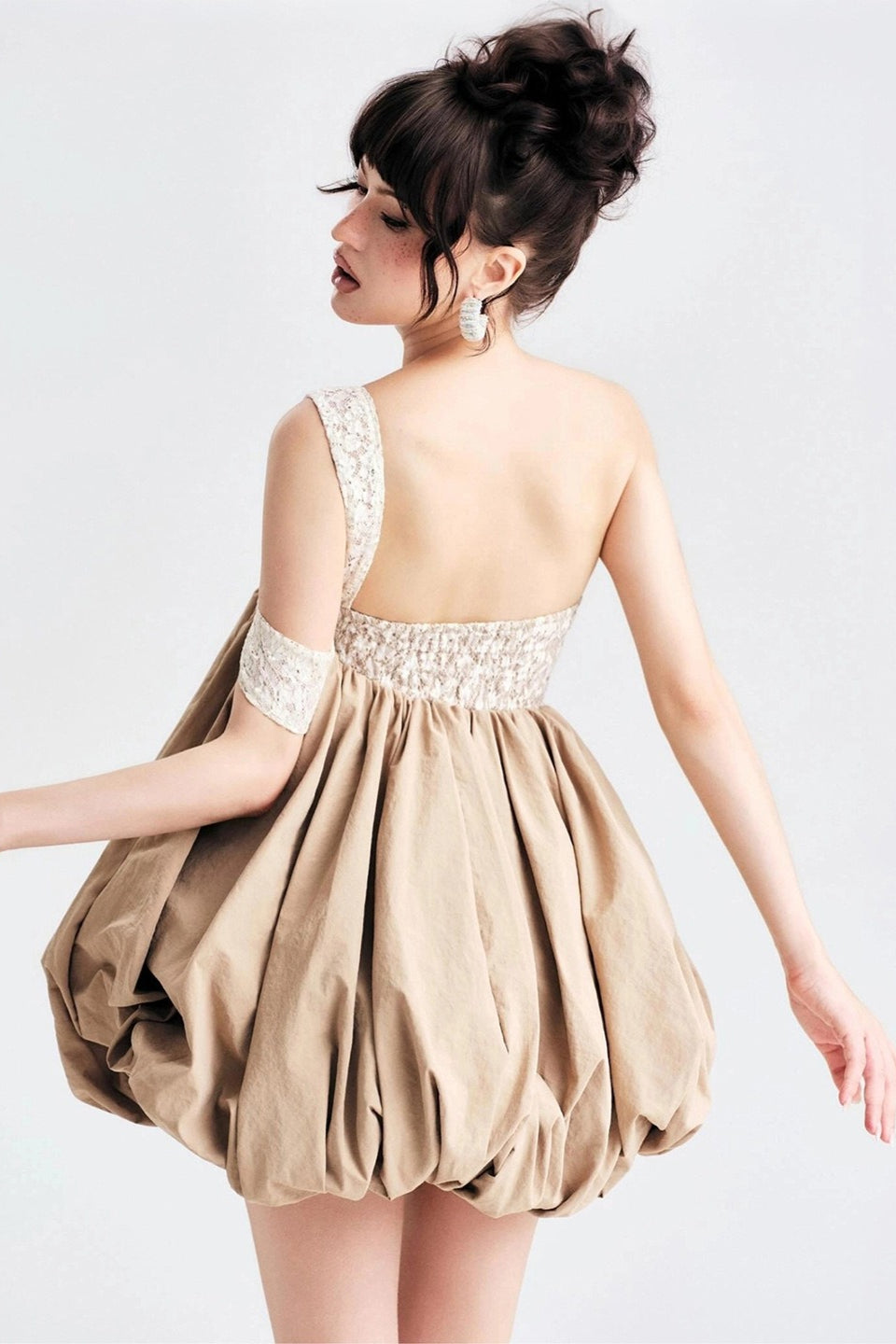 One Shoulder Bubble Hem Mini Dress