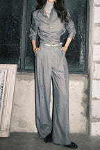 Tailored Twill Asymmetrical Cut Blouse Pants Two Piece Set