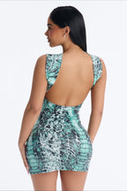 Snake Print One Shoulder Cutout Mini Dress