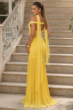 Strapless Backless Mesh Ruched Slit Party Dress