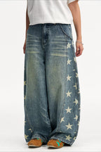 Star Panel Faded Barrel Leg Jeans