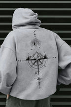 Compass Graphic Kangaroo Pocket Pullover Hoodie