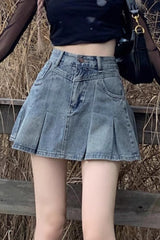 Denim High Waist A line Mini Skirt