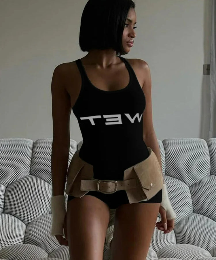 Letter Print Sleeveless Stretch Romper Secondary image