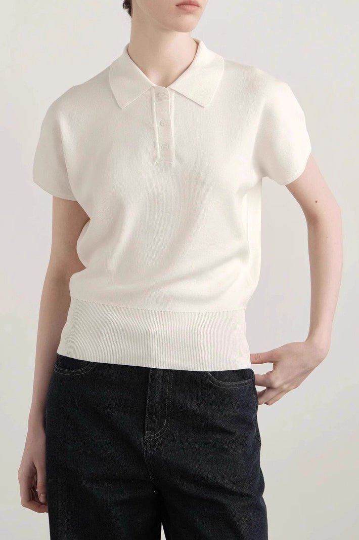 Vintage White Polo Knit Top Main image