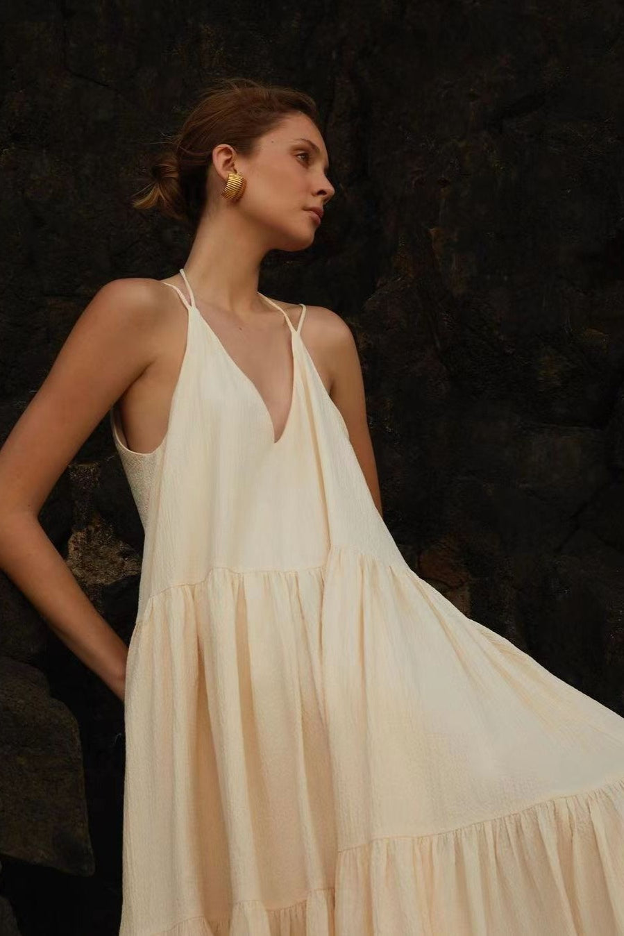 Solid Ruched Loose Tank Boho Dress Main image
