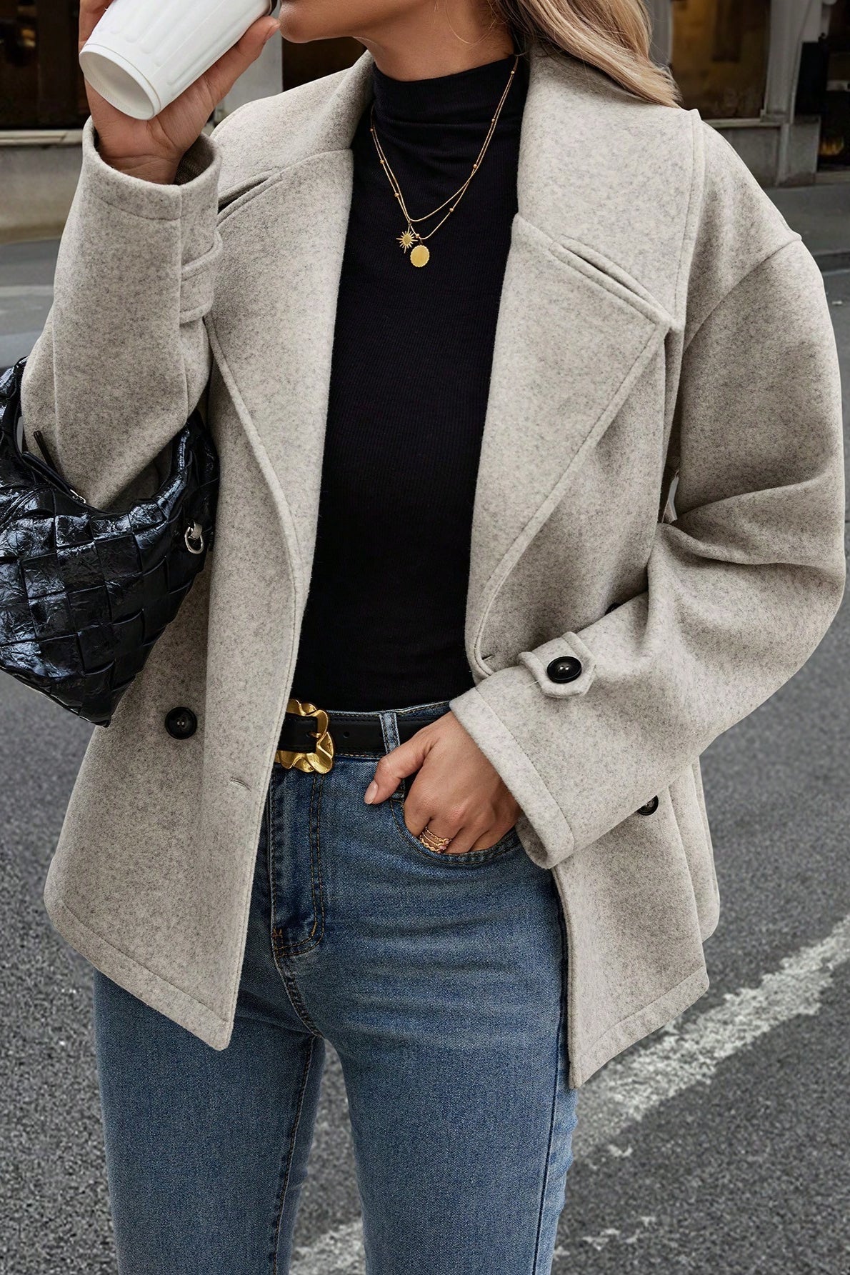 Cropped Wool Blend Oversized Coat Main image