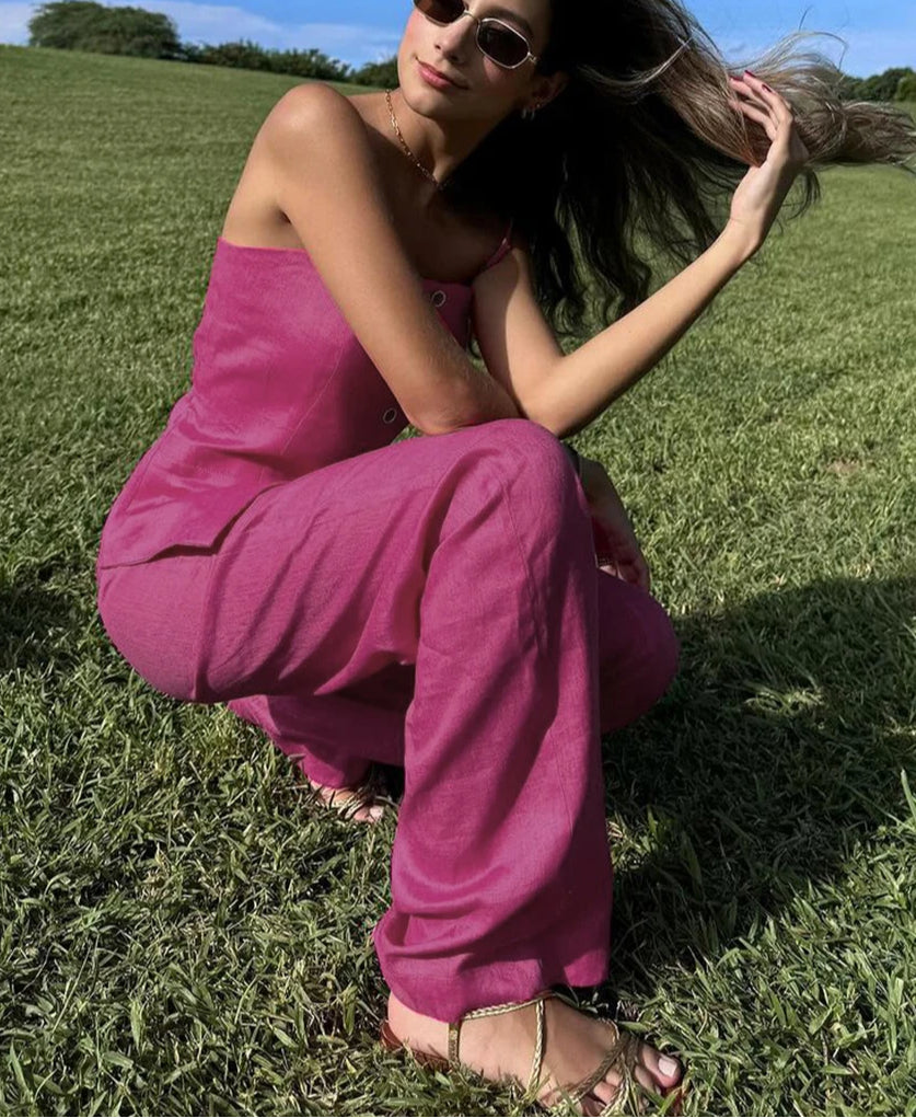 Pink Cotton Wide Leg Pant Suit Secondary image